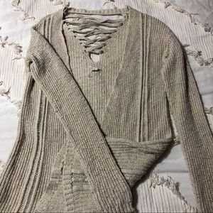 lace-up-back cardigan